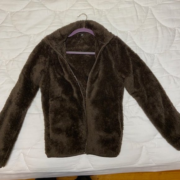 Uniqlo Fluffy Yarn Knit Teddy Bear Full Zip Jacket, Dark Brown - Size S - Picture 1 of 1